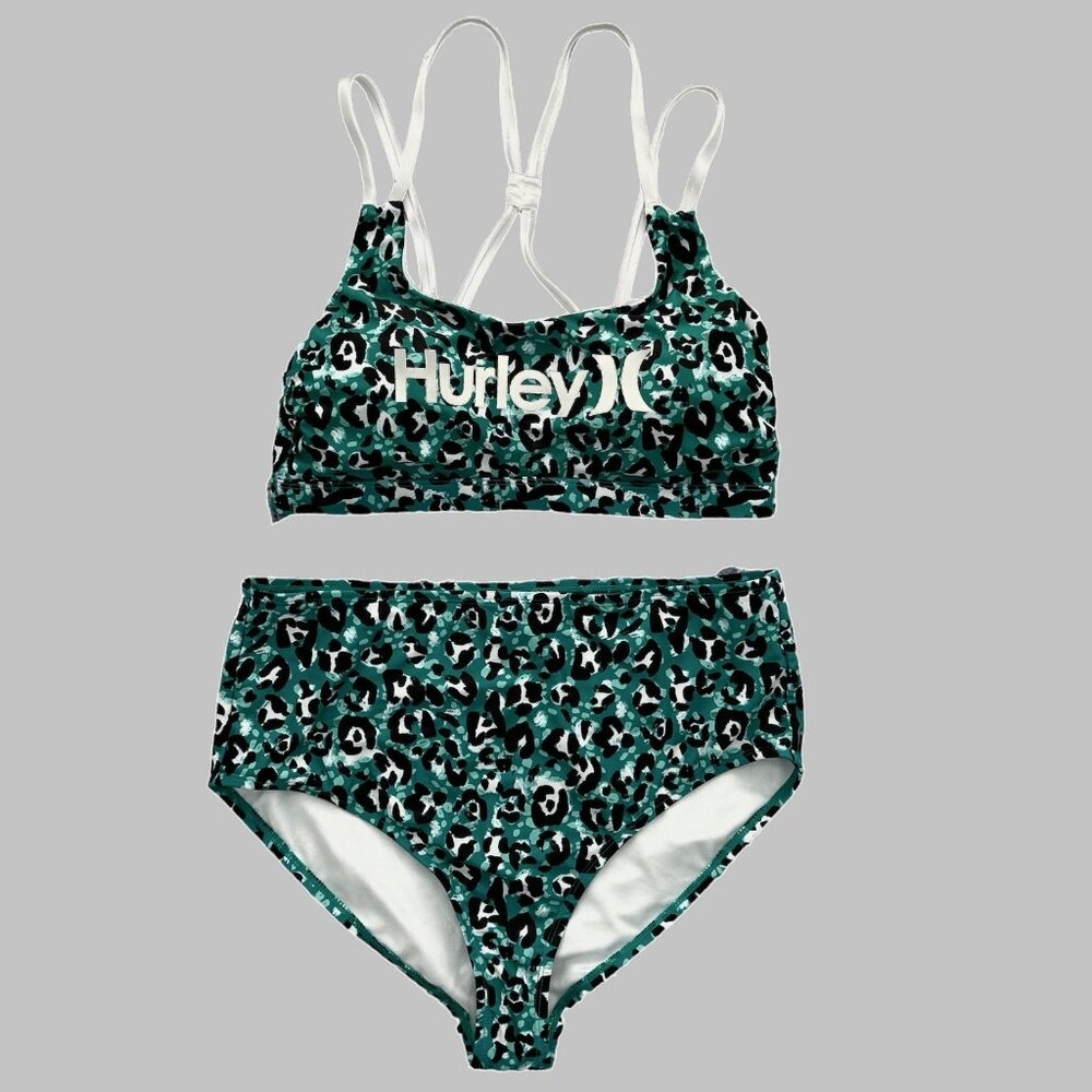 HURLEY Women's Bikini 2 Pieces Top/Bottom Swimwear Green/White Size 1X